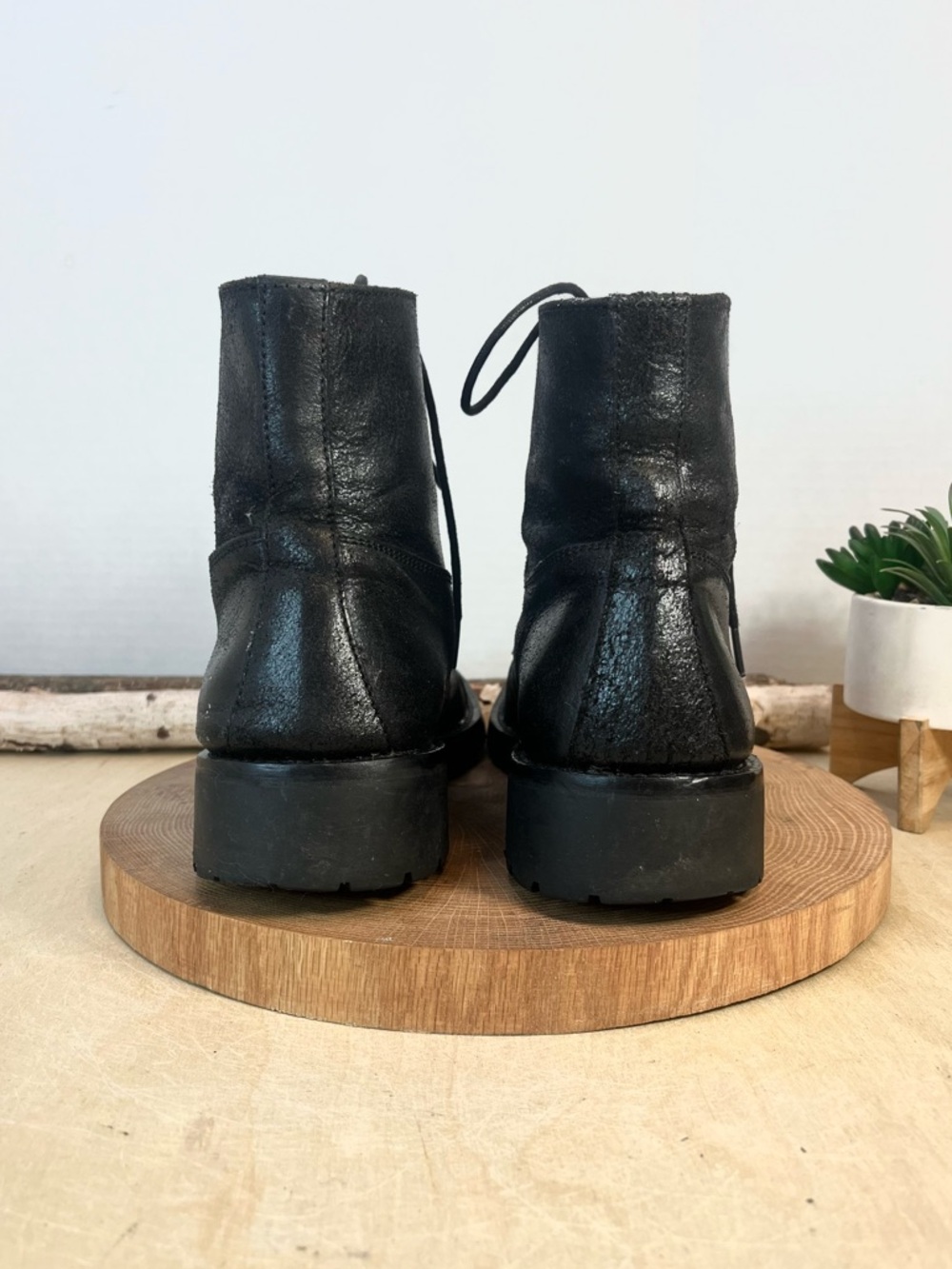To Boot New York Black Distressed Leather Cap Toe Lug Sole Boots - Men's 10 - Picture 11 of 14